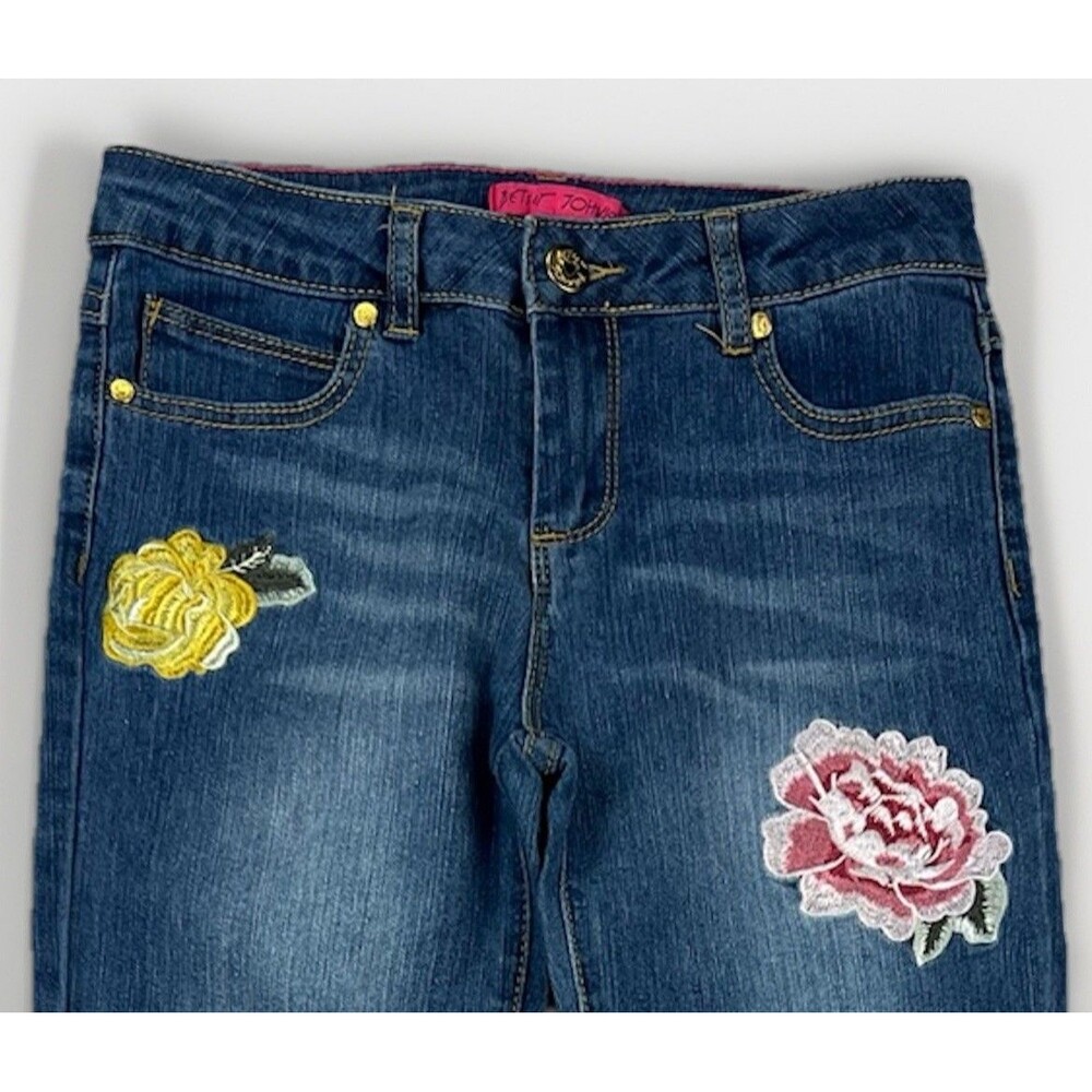 Betsey Johnson Embroidered Floral Skinny Jeans Distressed Women’s Size 14‎ - Picture 2 of 10